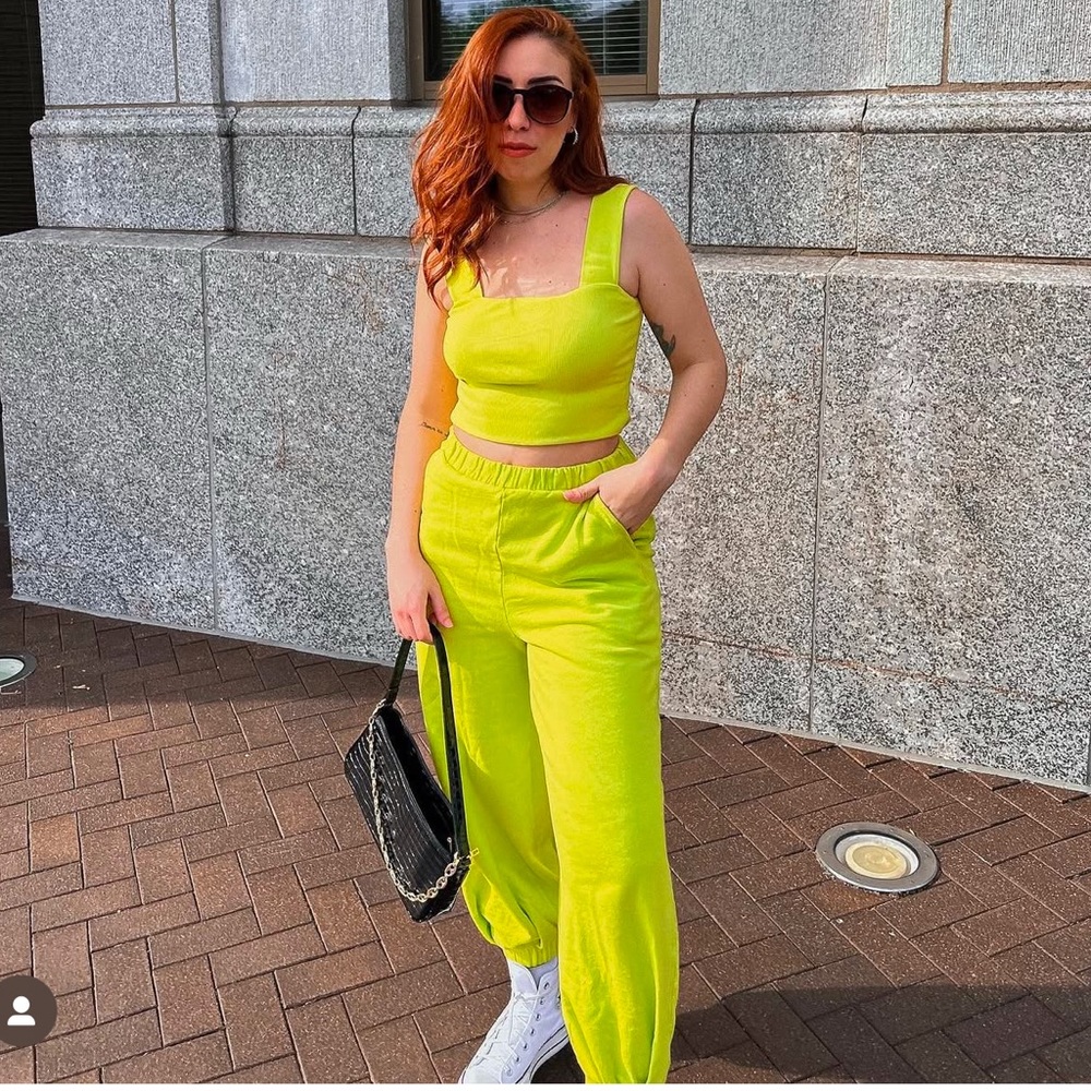 Stateside Neon Yellow Ribbed Cropped Tank Top Square Neck Size Small